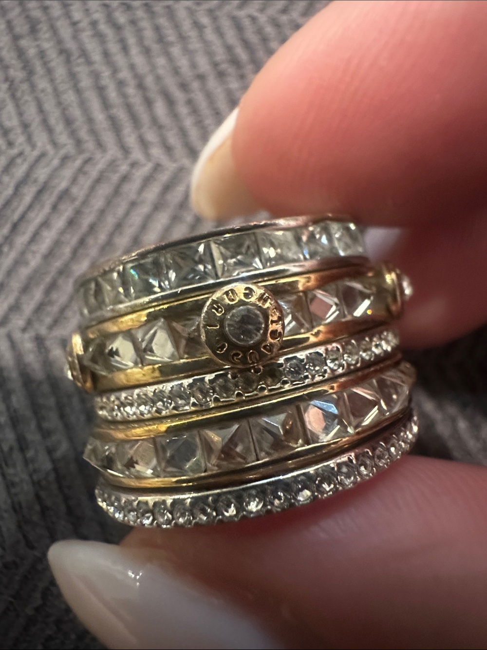 Henri Bendel Stackable Gold and Silver Crystal Band Ring 5 stack